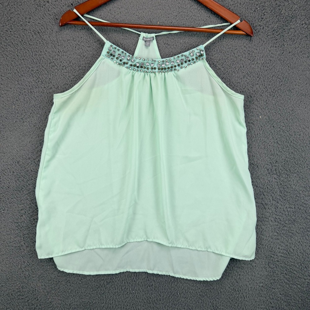 Charlotte Russe Womens Large Mint Green Beaded Neck Chiffon Cami Tank Top L